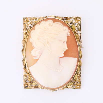 9ct Yellow Gold, Vintage, Ladies Profile Shell Cameo