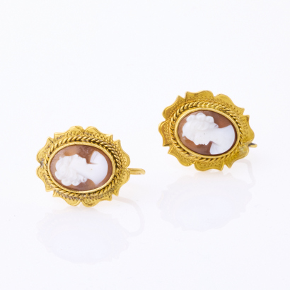 9ct Yellow Gold, Vintage, Cameo, Screw-on Earrings