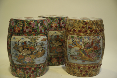 Three Chinese 20th century famille rose 'floral' embroidered stools