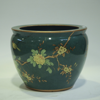 A Chinese 20th century green-based 'floral' pot