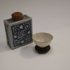 Chinese Qing Dynasty blue and white 'shou' tea canister +Ming Dynasty white porcelain small cup