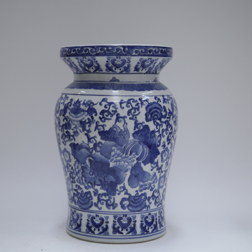 A Chinese blue and white 'Floral' embroidery stool