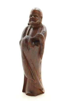 A Chinese old wood-carved Bodhi dharma statue