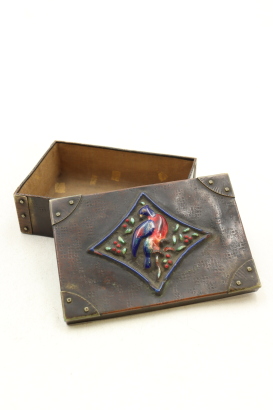 A Japanese Meiji-era copper-framed 'bird' cloisonn enamel box