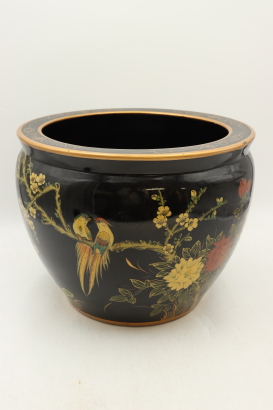 A Chinese 20th century black-based 'flower and bird' pot