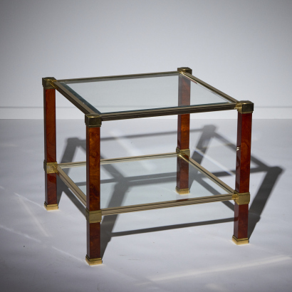 A Vintage Pierre Vandel Brass And Faux Wood Lucite Occasional Table