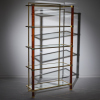 A Pierre Vandel Brass and Faux Walnut Etagere