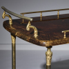 An Aldo Tura Milano Italy Lacquered Goatskin and Brass Bar Cart on Wheels - 2