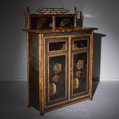 A 19th Century Chinoiserie Bamboo and Lacquer Cabinet