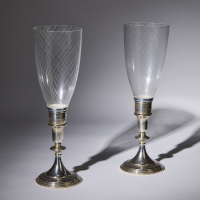 A Pair of Vintage Sterling Hurricane Candle Holders