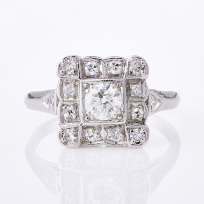 Platinum, Estate, .56ct Diamond Squared Cluster Style Ring