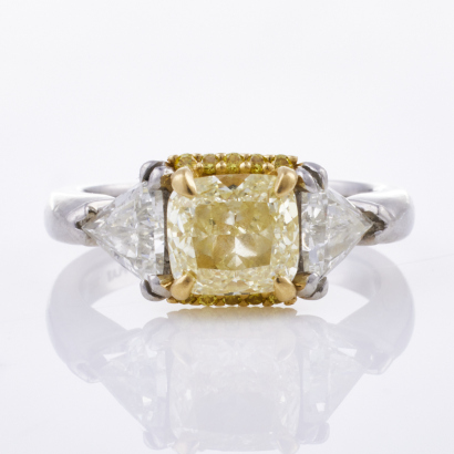 Platinum /18ct Yellow Gold, 2.95ct Fancy Yellow / 1.04ct White Diamond Ring