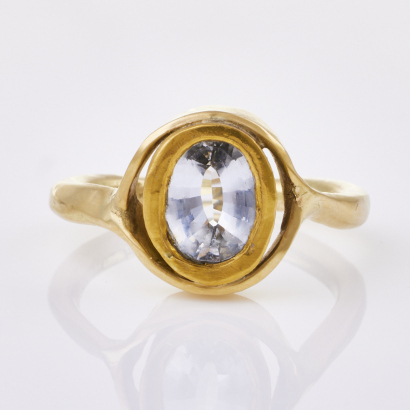 Yellow/White Gold, Near Colourless, 1.75ct Sapphire Contemporary Ring - NZ made