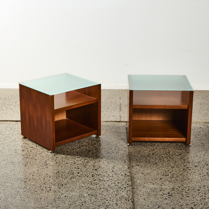 A Pair Of Frosted Glass Top Sidetables