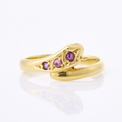 18ct Yellow Gold, Ruby Set Serpent Ring