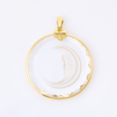 18ct Yellow Gold, Glass Moon Pendant