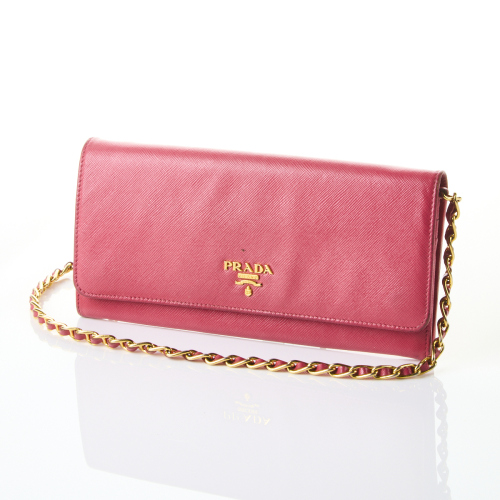 Prada, Saffiano Pink Wallet on Chain