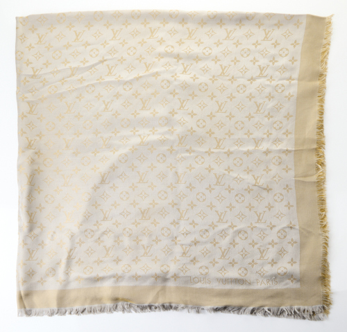 Louis Vuitton, Monogram Light Grey with Gold Metallic Shawl