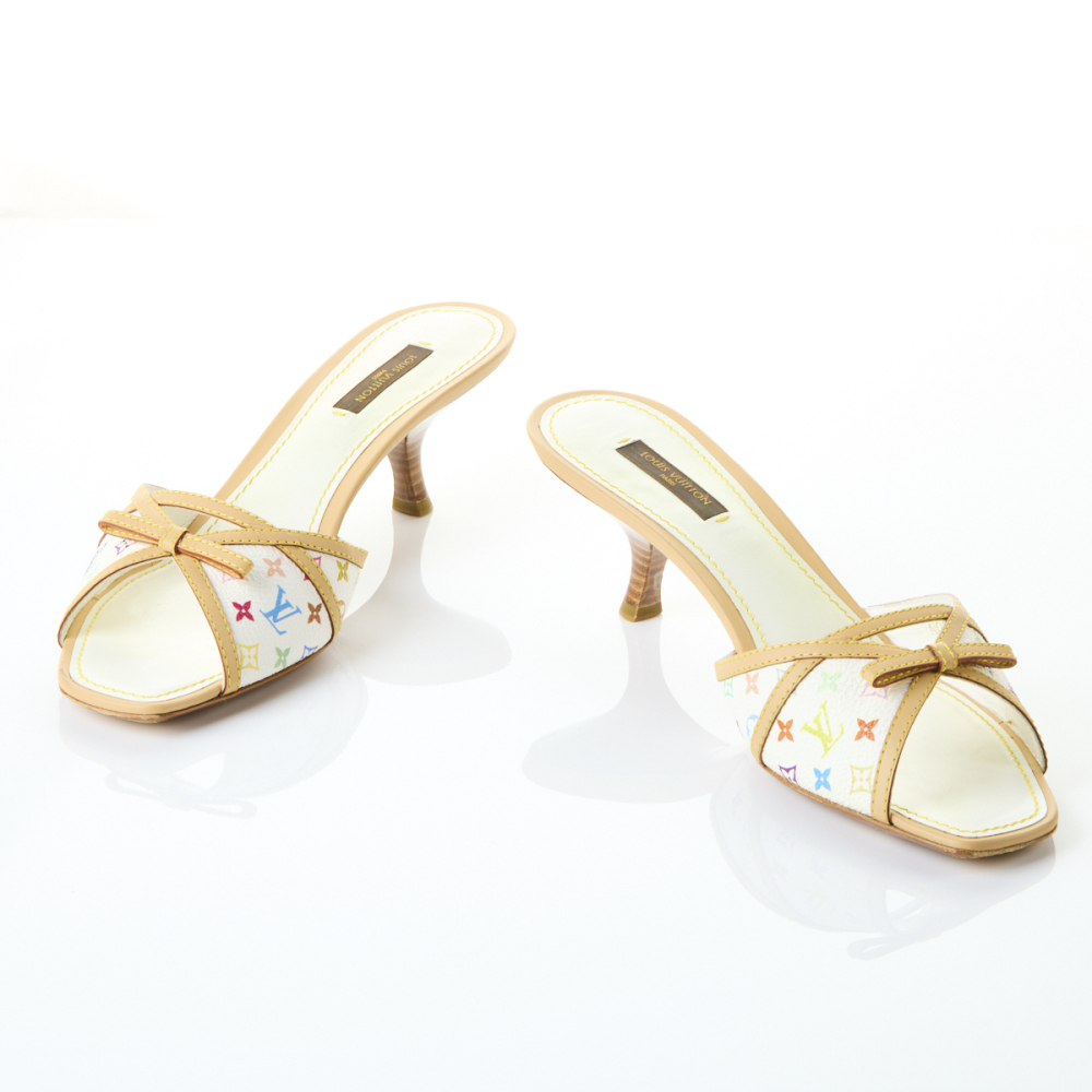 LOUIS VUITTON モノグラムミュール 39 Louis Vuitton, White Monogram Multicolore Kitten Heel Mule