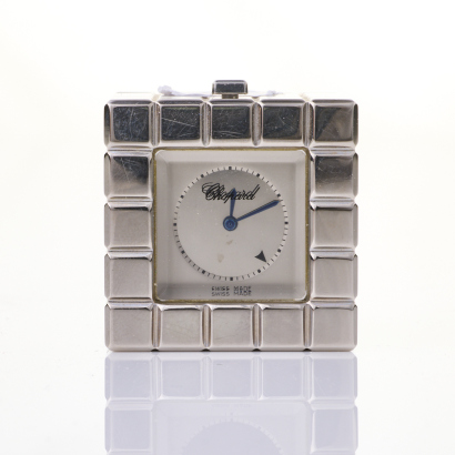 Chopard, 35mm, Stainless Steel "Ice Cube" Quartz Desk Clock, circa 2000's
