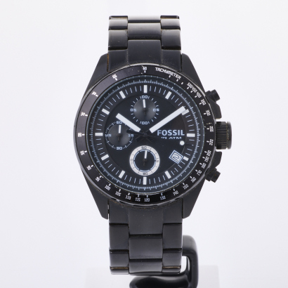 Stainless Steel/Black coated, 44mm Fossil Decker Chronograph Wristwatch