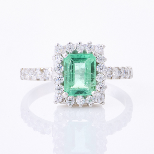 14ct White Gold, Modern, .86ct Emerald / Swarovski Cubic Zirconia Ring