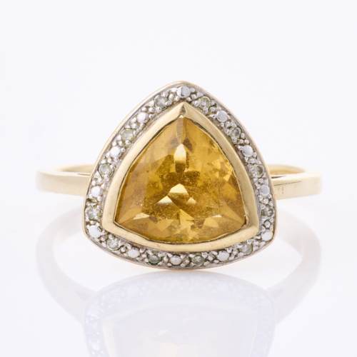 10ct Yellow/ White Gold, Trilliant Cut Citrine /.10ct Diamond Ring