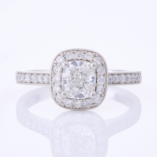 Platinum, .70ct Cushion Cut with .22ct Diamond Accents Ring, GIA Certified