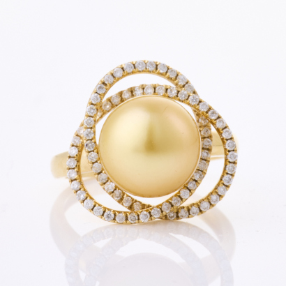 18ct Yellow Gold, 10.6mm Golden Pearl / .25ct Diamond Ring