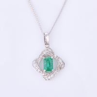 18ct White Gold, .40ct Emerald / .20ct Diamond Necklace