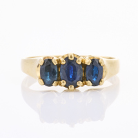 9ct Yellow Gold, Vintage, Three Stone Sapphire Ring