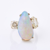 18ct White Gold, Freeform Opal / .40ct Diamond Ring