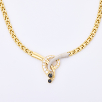 14ct Yellow Gold, 45cm Hollow Flexible Necklace with CZ / Cabochon Cut Sapphires