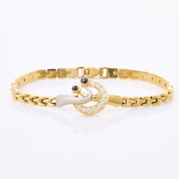 14ct Yellow Gold, 19cm Hollow Flexible Bracelet with CZ / Cabochon Cut Sapphires