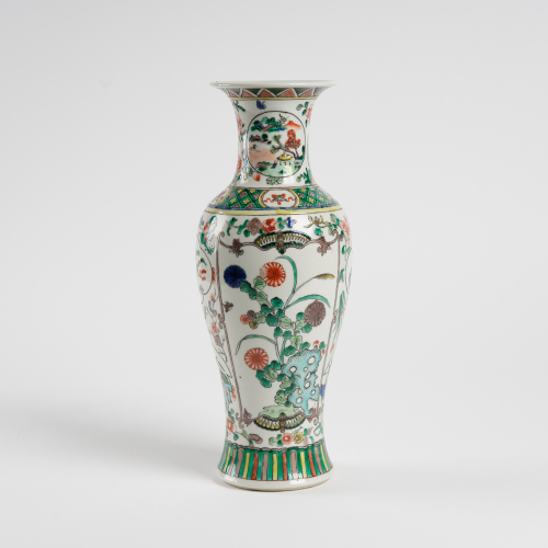 A Chinese Qing dynasty wucai baluster ' flower' vase (double circle mark)