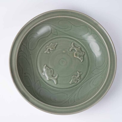 A Chinese large Longquan kiln celadon-glazed 'fish' charger