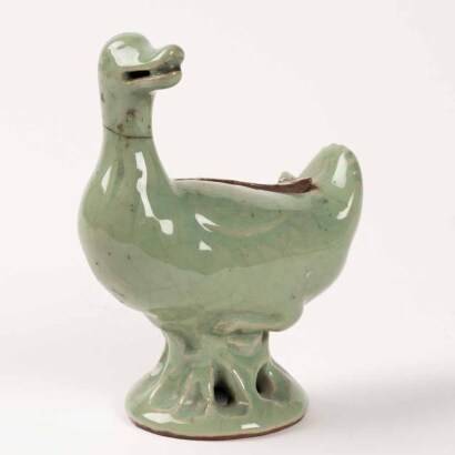 A Chinese Ming dynasty Longquan Kiln celadon-glazed duck incense burner