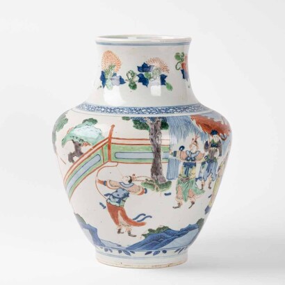 A Chinese Qing Dynasty Blue and White Wucai Vase