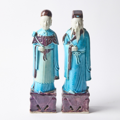 Two Chinese 19th century famille-verte figural ornaments