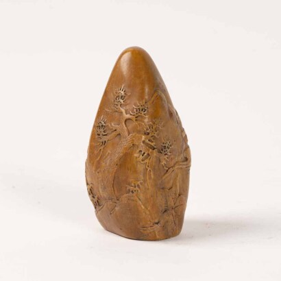 A Chinese inscribed Shoushan soapstone ' landscape' seal