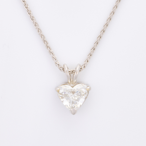 18ct White Gold, Handmade, 1.76ct Heart Shaped Diamond Pendant on Platinum Chain