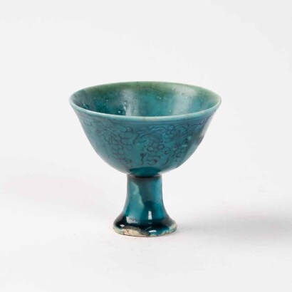 A Chinese peacock blue glazed blue and white ' floral' goblet (Ming Chenghua year Mark)