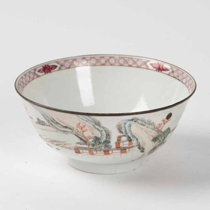 A Chinese Qing Dynasty Yongzheng Year 'Landscape ' bowl (DaqingYongzheng mark) ( lines, restoration)