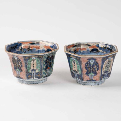 A Pair of 19th century Japanese Imari octagonal boxes with western figures motifs