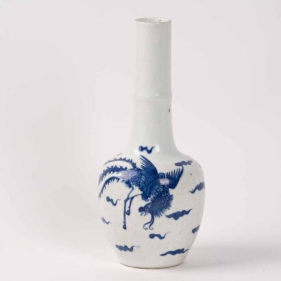 A Chinese blue and white ' phoenix' bottle vase