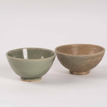 Two Chinese Yuan or Ming Dynasty longquan kiln celadon bowls