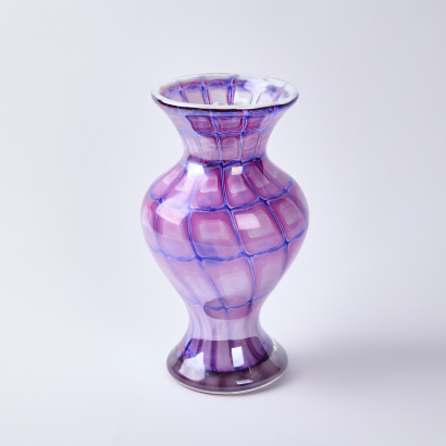 A Purple and Blue Glass Grid Vase