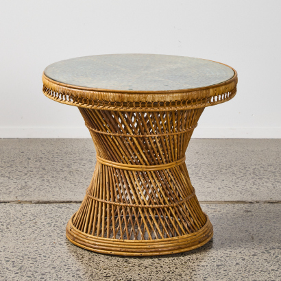 A Vintage French Rattan And Glass Occasional Table