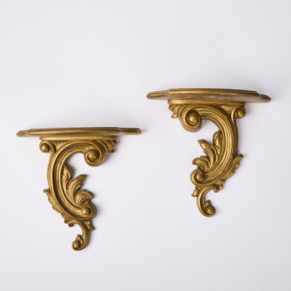 A Pair of Gilt Style Wooden Shelves