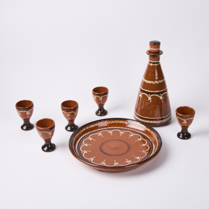 A Retro Pottery Drinks Set With Serving Plate